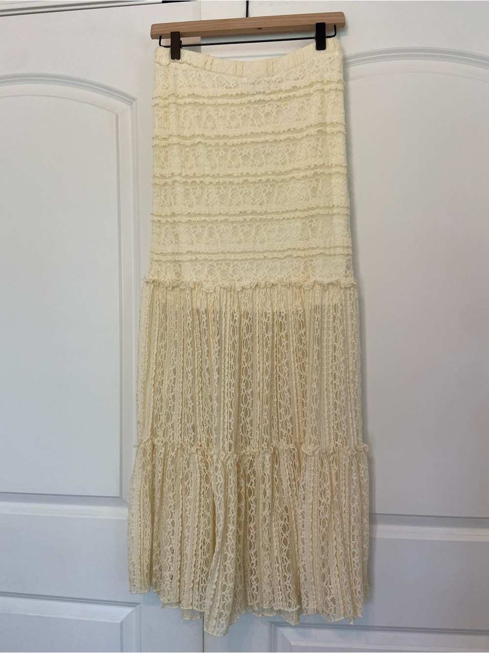 Bisou Bisou Ivory Butter Yellow Lace Maxi Skirt Boho Fairy Cottagecore Romantic - Picture 2 of 8